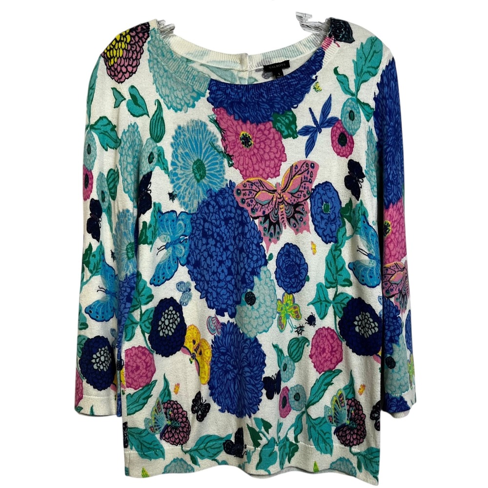 Talbots Sweater Floral Butterfly Print Boat Neck‎ 3/4 Sleeve S Grandmacore Boho - Picture 2 of 8